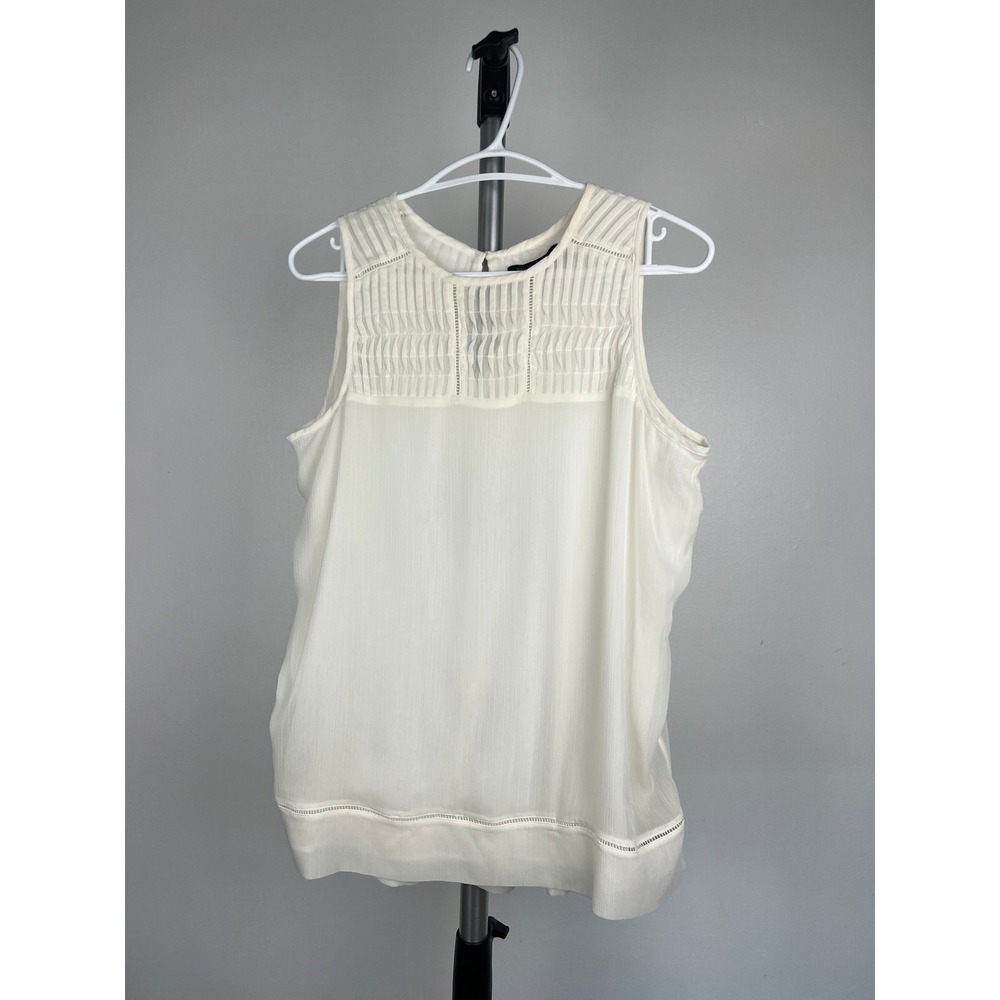 Banana Republic Women Cream Pintuck Ladder Lace Sleeveless Blouse Small
